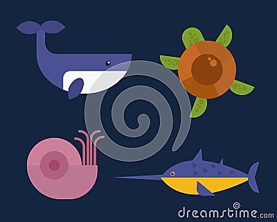 Sea animals marine life character vector illustration. Vector Illustration