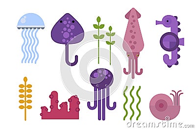 Sea animals marine life character vector illustration. Vector Illustration