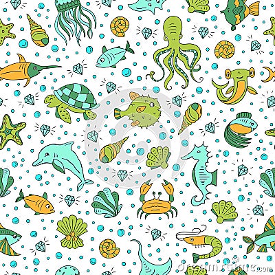 Sea animals pattern Vector Illustration