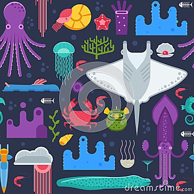 Sea Animals Seamless Pattern Vector Illustration