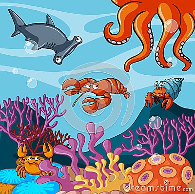 Sea animals under the ocean Vector Illustration