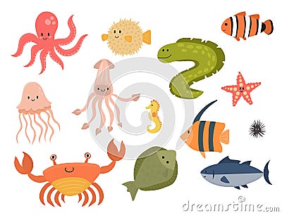 Sea animals vector creatures characters cartoon ocean wildlife marine underwater aquarium life water graphic aquatic Vector Illustration