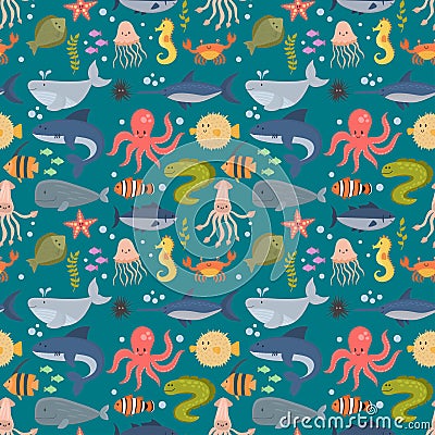 Sea animals vector creatures characters cartoon ocean wildlife marine underwater aquarium life water graphic aquatic Vector Illustration