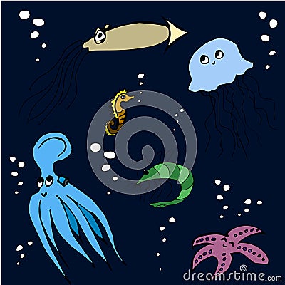 Sea animals Vector Illustration