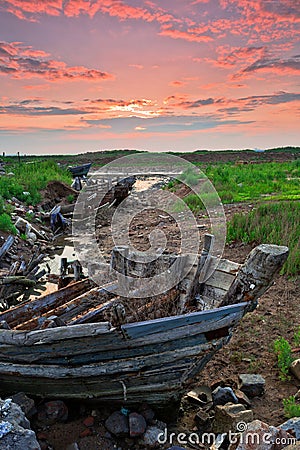 Sea-beach boat and abandoned Stock Photo