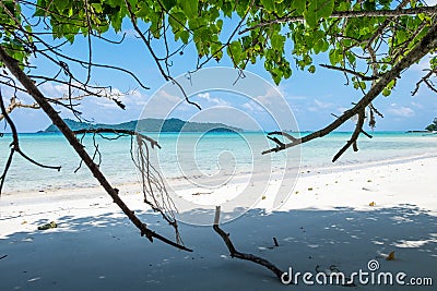 Sea beach colorful white sand smooth silvan Stock Photo