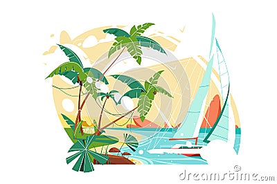 Sea beach island, summer landscape of ocean shore Vector Illustration