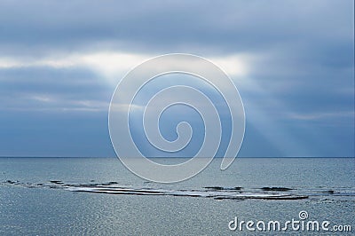 Sea, beach, sky, water, travel, seagull, flying, bird, coast, baltic Stock Photo