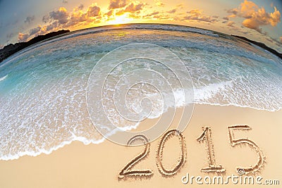 Sea beach sunset shot with 2015 new year digits Stock Photo