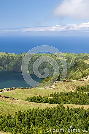 Sea behind Lagoa Verde, Sao Miguel, Azores, Portugal Stock Photo