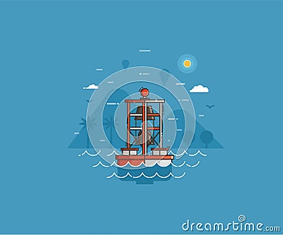 Sea Bell Buoy on Seaside Background Vector Illustration