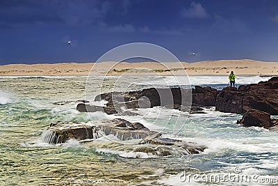 Sea Birubi Rocks Man Gulls Editorial Stock Photo