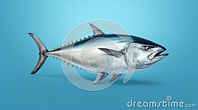 Realistic 2d Tuna Illustration On Blue Background Stock Photo