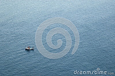 Sea and boat view from a high place. Beautiful natural seascape in summer. Stock Photo