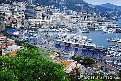 Sea, boats and buildings in Monaco, summer landscape, harbor view from above Editorial Stock Photo