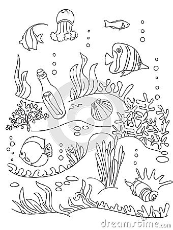 Sea bottom drawing. Vector Illustration