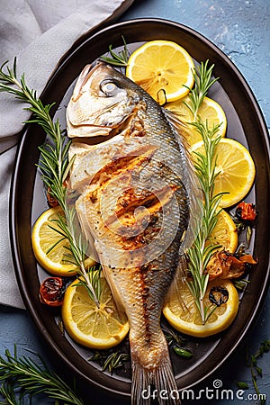 Sea bream or dorada fish grilled baked fish dorado Stock Photo