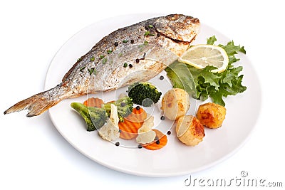 Sea Bream fish with vegetables Stock Photo