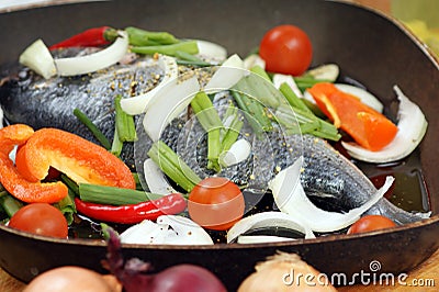 Sea bream from greece with vegetable Stock Photo