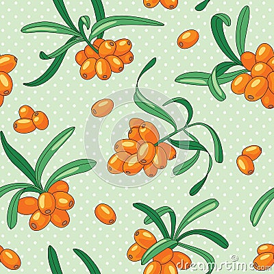 Sea buckthorn seamless pattern Vector Illustration