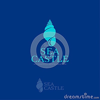 Sea Castle logo. Seafood restaurant emblem. Hotel or Villa logo. Vector Illustration