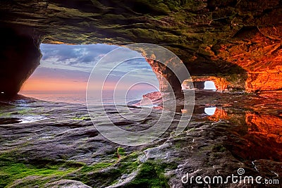 Sea Cave on Lake Superior Stock Photo