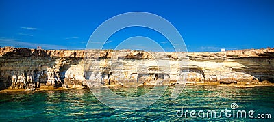 Sea caves at Cape Greco Stock Photo