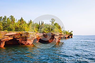 Sea caves of the Devil& x27;s Island in Apostle Islands of the Lake Superior Stock Photo