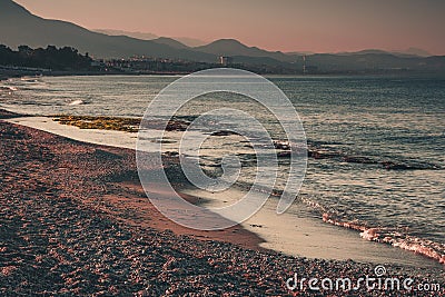 Sea coastline in the evening. Alanya, Turkey, Mediterranean sea. Stock Photo