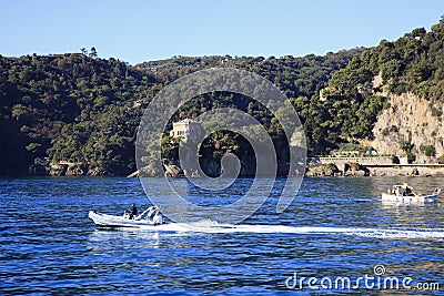The sea and the coastline near Portofino, Genova, Liguria, Italy Editorial Stock Photo