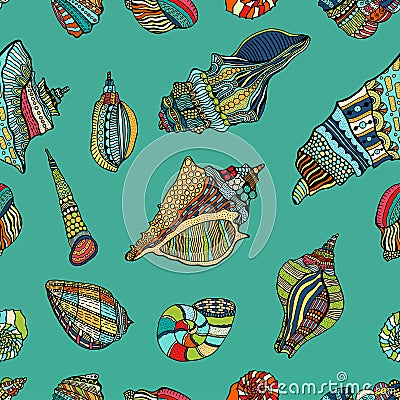 Sea cockleshell seamless pattern Vector Illustration