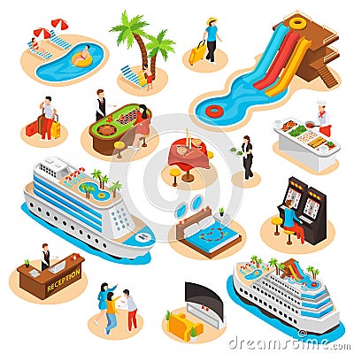 Sea Cruise Isometric Icons Vector Illustration
