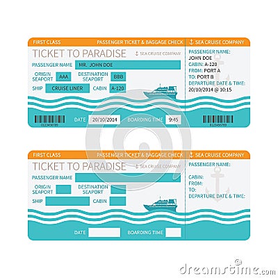 Sea cruise ship boarding pass or ticket template Vector Illustration