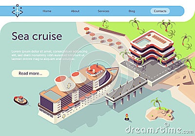 Sea Cruise Ship Travel in Tropical Country Banner Vector Illustration