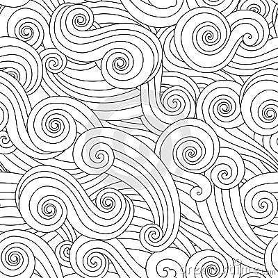 Sea curly wave seamless pattern isolated on white background. Vector Illustration