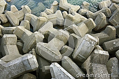 Dramtic, large concrete sea defences. Stock Photo