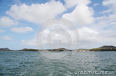 Sea and distant land @ port stephens Stock Photo