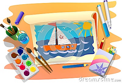 Sea drawing Stock Photo
