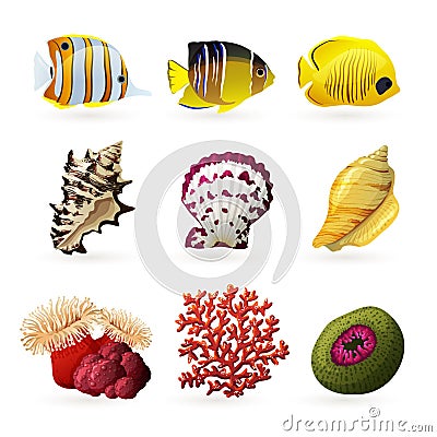 Sea Fauna Icons Vector Illustration