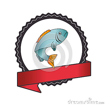 Sea fish emblem icon Vector Illustration