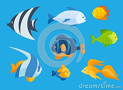 Sea fish flat icon set Stock Photo