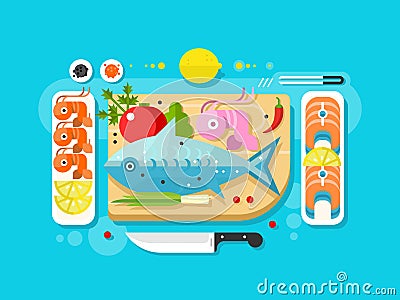 Sea food fish product Vector Illustration