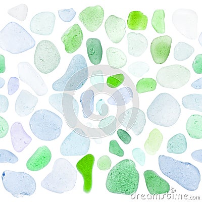 Sea glass pieces on white border Stock Photo