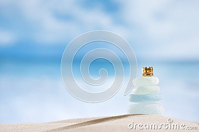 Sea glass seaglass with crown, ocean , beach and seascape Stock Photo