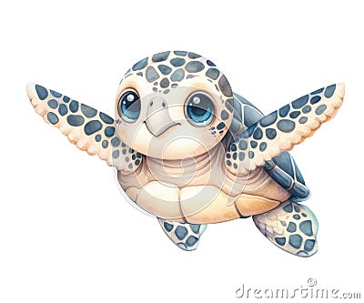 Sea green turtle on a transparent background. Children's illustration. Watercolor Stock Photo