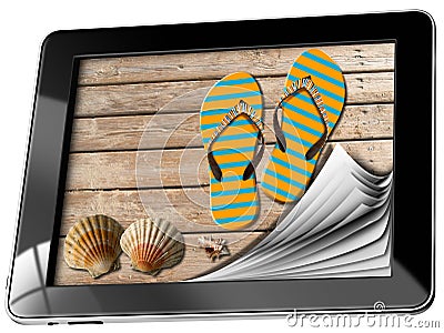 Sea Holiday in Tablet Computer with Pages Stock Photo