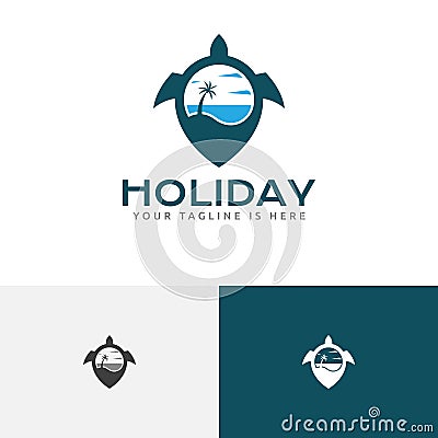 Sea Holiday Vacation Pin Map Turtle Logo Vector Illustration