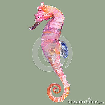 Sea hors. Abstract sea dweller watercolor illustration on grey background Cartoon Illustration