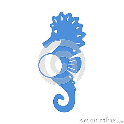 Sea horse - circle monogram. Seahorse silhouette. Vector icon isolated on white Vector Illustration