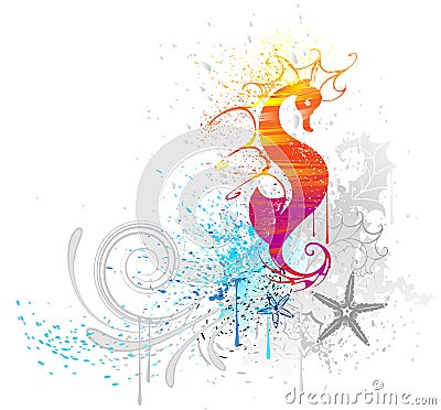 Sea horse drawn with paint Vector Illustration